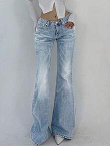 Teen Girl Slim High Waist Flare Leg Jeans - Baby Blue - View 5
