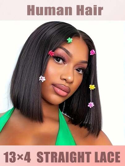 无胶波波头假发 - 直发短发假发，预先拔毛和修剪的蕾丝前额，无需胶水，佩戴舒适自然，即戴即走，13x4透明蕾丝前额假发，适合黑发 - 200%密度直发短波波头真人发假发，预先拔毛的婴儿发 | 自然黑色波波头假发，适合日常佩戴，冬季发型，日常使用的理想之选，透明短直发假发，200%密度