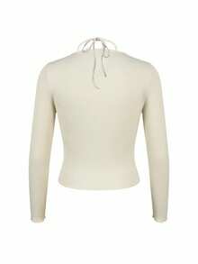 Áo len dệt kim 2 trong 1 thắt nơ, áo hai dây ren gợi cảm để mặc ngoài cho nữ mùa xuân - Màu be - Xem 10