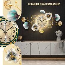 Golden Modern 3D Ginkgo Leaf Decoration Wall Clocks, 37x20 Inche Large Wall Clocks, Silent Creative Decorative Clock, Creative Metal Flower Wall Clock, For Living Room Bedroom Kitchen - 1PC - 查看 6