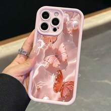 水波纹蝴蝶 78plus 防震软壳，简约优雅气囊设计，适用于 14 Pro Max、Apple 13、XS Max、新款 12 Pro、XR 防摔、磨砂 11、男女通用 13、15 PRO 软壳、15 保护套 - 粉色 - 查看 1