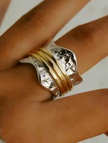 1 chiếc nhẫn nữ phong cách Bohemian cổ điển, thiết kế bản rộng thời trang và thanh lịch, phù hợp để đeo hàng ngày, dự tiệc, gặp gỡ và làm quà tặng cho phụ nữ. - Bạc - Xem 2