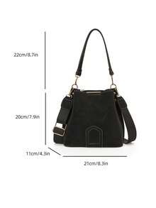 Neue Mode Nischen-Stil lässige vielseitige Bucket Bag, matte klassische hochwertige breite Riemen Damen Schultertasche, Umhängetasche geeignet für Arbeit, Dates, Einkaufen, täglichen Gebrauch - Schwarz - Übersicht 10
