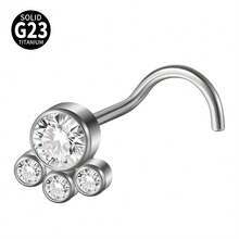 1 chiếc khuyên mũi bằng titan 20g đính đá CZ hình vít, kiểu hoa, không ren, dùng để giữ lỗ xỏ mũi, trang sức xỏ khuyên cơ thể. - Như thể hiện trong hình ảnh - Xem 23
