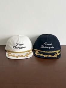 复古金线3D刺绣平顶字母帽，休闲百搭豹纹平沿棒球帽，男女通用，夏季沙滩帽 - 金色刺繡款 - 查看 2