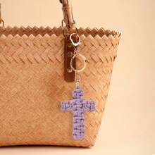 1pc Handmade Woven Cross Keychain, Jesus Keychain, Christian Car Keychain, Bag Charm, Soft Cross Keychain, Bohemian Decor, Unisex, Holiday Decor Pendant, Birthday Gift, Women Keychain, Back To School Gift, Couple Gift, Birthday Gift, Wedding Gift, Holiday Gift, Party Favor, Event Souvenir, Friend Gift, Bag Charm, Car Accessories, Gift For Sister, Teacher - Multicolor - View 7