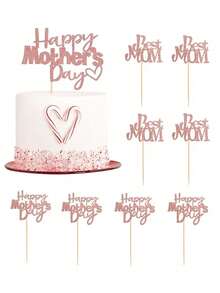 1 pieza Decoración para pastel del Día de la Madre - Decoración de cupcake con tema del Día de la Madre que presenta un diseño en oro rosa "Mejor mamá". Este adorno de tapa de pastel "Feliz Día de la Madre" es perfecto para la decoración de hornear y el estilo de pastel del Día de la Madre. - multicolor - Ver 2