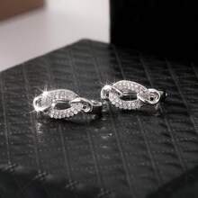 Khuyên tai khoen tròn đính đá Zirconia trắng thời trang, khuyên tai bạc xoắn tròn kiểu cổ điển, trang sức cưới thiết kế bện, món quà lý tưởng cho phụ nữ. - Bạc - Xem 1