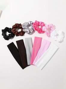 Conjunto de 2 faixas de cabelo esportivas femininas em cores aleatórias, elásticas e absorventes de suor, acessórios para cabelo, ideais para presentear no Dia de Ação de Graças e no Natal. - Multicolorido - Ver 2