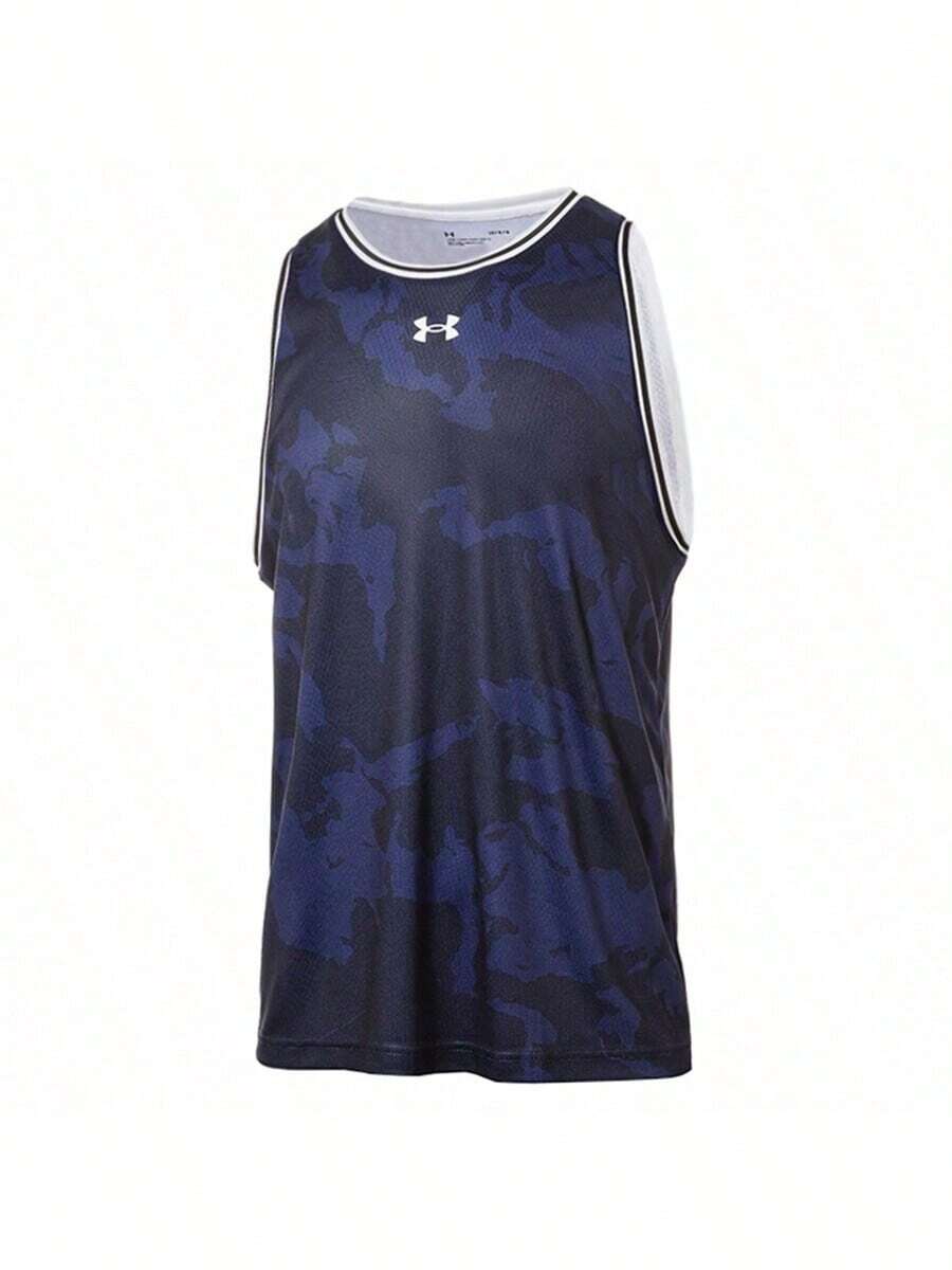 Under Armour 男女通用无袖T恤，2026春季新款篮球训练健身运动背心，24500110-409 - 藏蓝色 - 查看 1