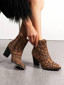 Women's Fashionable Sand Suede High Chunky Block Heel Ankle Booties Side Zipper Almond Toe Short Bootie Pumps - 彩色 - 查看 2