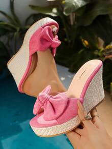 Spring Women's Fashion Wedge Sandals, Comfortable Butterfly Knot Design, Casual  Slip-On Shoes, Perfect For Daily Wear - Hồng - Xem 2