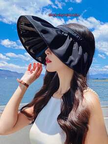 1顶女士时尚休闲黑色可折叠遮阳帽，多功能头带设计，适合日常出行、旅行、海滩、度假，提供紫外线防护，必备遮阳帽 - 彩色 - 查看 11