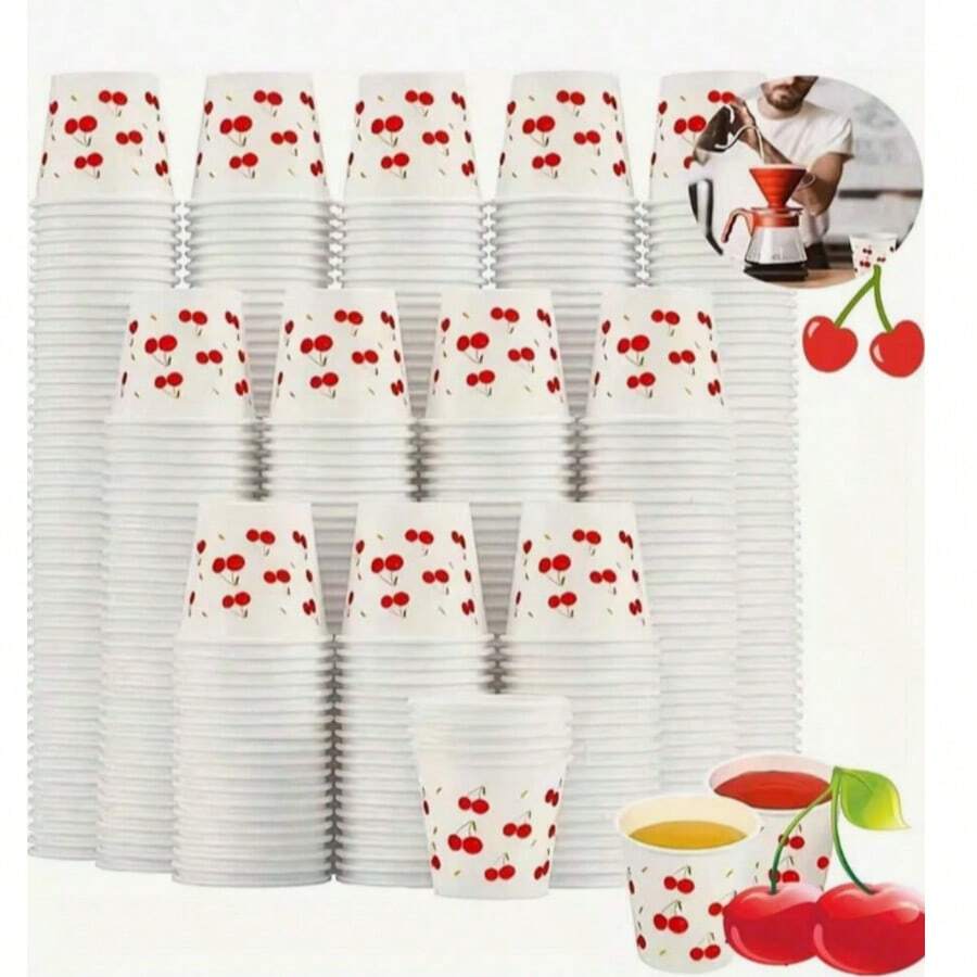 [10 cái/20 cái/30 cái/50 cái/60 cái/80 cái/100 cái/150 cái] Ly giấy dùng một lần in hình quả anh đào - Ly nhỏ dày dặn, chống rò rỉ, thích hợp cho đám cưới, sinh nhật, đồ uống nóng, có thể vẽ lên (hình quả anh đào) - 1 YEAR - Xem 1