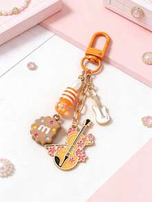 1 pieza Galleta con cuentas, Llavero con forma de guitarra, Llavero con forma de violín y arpa, Colgante para bolso - Multicolor - Ver 8