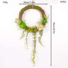 1pc Spring/Summer Rustic Faux Succulent Wreath With Welcome Sign, Farmhouse Home Front Door Wall Garden Decor - Wreath - View 4