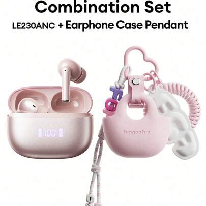  Lenovo LE232 ANC Combo Set, Noise Cancelling Bluetooth Headphones, Semi-In-Ear, Battery Level Display, Large Dynamic Driver, Surround Sound, High-Definition Calls, Low Latency, Long Battery Life, Comfortable Silicone Wireless Earbuds, Compatible With Smartphones And Computers