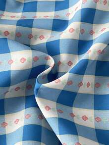 女童休闲修身格子衬衫长裤套装，夏季 - 淺藍色 - 查看 8