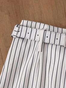 Women's Striped Casual Sleeveless Top And Pants Set, Suitable For Office And Garden, Spring/Summer - 棕色和黑色 - 查看 12