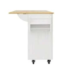 Modern köksö, köksskåp, skänk, matvagn med träådring, multifunktionellt matbord med förvaringsutrymme, matvagn med snackhyllor och utdragbara skåp, svart - Vitt - Visa 9