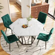 Modern Hexagonal  Dining Table, Black Metal Branch-Shaped Base, Simple Aesthetic Coffee Table, Suitable For Dining Rooms And Living Rooms. - Black and White - View 4