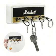 1Pc Wall Mounted Guitar Shaped Key Storage Box, Creative Music Theme Key Organizer With 4 Keychains, Wall Hanging Key Hook Holder, Home Entryway Decor For Guitar Enthusiasts & Musicians, - White Keychain Base+Four Plugs - View 3