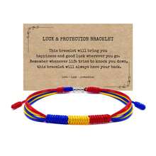 Global Flag Color Woven Bracelet, Colorful Rope & Bead Adjustable Woven Bracelet, USA & Colombia Flag Woven Bracelet, Unisex Wristband - Multicolor - View 8