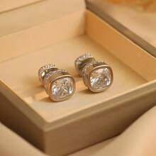 1 Đôi bông tai kiểu dáng sang trọng, đính đá Cubic Zirconia hình vuông, màu đồng oxy hóa và đá Aquamarine, thích hợp đeo hàng ngày cho nữ. - Bông tai thời trang - Xem 13