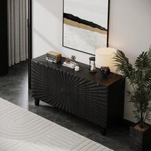 59'' Modern Buffet Sideboard With 4 Sunburst Doors,Credenza Storage Cabinet With Solid Wood Legs,Large Storage Cabinet For Kitchen Dining Living Room Entryway (Black) - Black + Solid Wood+MDF + American Design + Classic + Farmhouse + Modern - View 2