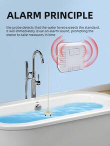 1pc 130dB Water Leak Alarm With Sensor Cable & Metal Probe, Portable Square White Water Flood Detector For Basement, Plumbing, Bathroom, Kitchen - White - View 7