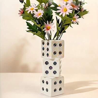 Jarrón de dados de resina moderna - Jarrón decorativo único y compacto, adecuado para flores secas, rosas y pampas. Ideal como decoración central para la sala de estar y la mesa de café - Jarrón para una sola flor Decoración del hogar Regalo