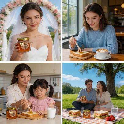 6-Set Hexagonal Glass Honey Jars, Mini Honey Jars, 1.5 Oz Small Hexagonal Glass Honey Jars With Spoon, Bee Charm, Thank You Card - Honey Jars With Gold Lids, Suitable For Baby Gifts, Wedding And Party Favors, Glass Storage Containers With Lids, Gold Lids, Charms, And Jute, Suitable For Showers, Wedding Favors, Wedding Favors, Bridal Showers.