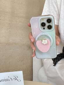 1pc Pink Strawberry Magnetic Phone Holder, Fruit Sliding Foldable Phone Stand, Multi-Function Slouchy Phone Holder - Pink - View 1