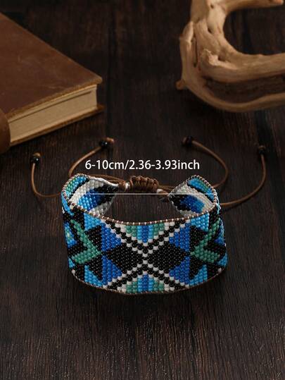 Pulsera tejida con cuentas hecha a mano, estilo bohemio, serie azul retro de 19 hebras, pulsera de moda para mujer, pulsera personalizada, pulsera exagerada, adecuada para uso diario, vacaciones, fiestas, versátil para todas las estaciones, Día de Acción de Gracias, Día de San Valentín, Día de la Madre, regalo festivo
