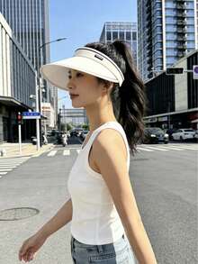 1pc Foldable Wide Brim Women's Sun Hat, Adjustable Crown UV Protection Beach Travel Daily Wear - Multicolor - View 3