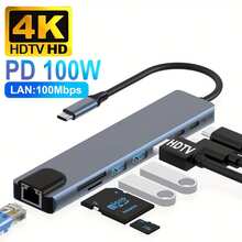 Multifunctional USB-C Docking Station, With 8 Ports, Supports 4K HDTV Output, RJ45 Ethernet Port, SD/TF Card Reader And Fast Charging, Compatible With MacBook And Laptops - With 100M Network Port and 4K Video Interface - View 3