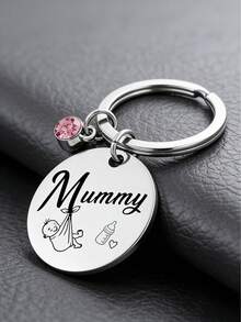 1个不锈钢极简主义钥匙扣，刻有“爸爸”、“妈妈”字样，创意准父母礼物 - 銀色 - 查看 2