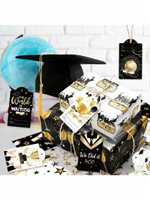 12/6 pezzi Set di confezioni regalo per laurea, confezioni per souvenir per festa di laurea, carta da regalo per la stagione della laurea, carta per decorazione tavolo dolci per laurea, carta da regalo per festa di addio, decorazioni per il ritorno a scuola, scatola regalo per feste a tema - Visualizzare 9