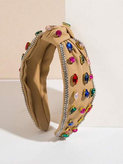 1pc Colorful Fabric Knotted Wide Headband, Korean Style Cute Striped Fabric Shiny Rhinestone Butterfly Decor Elegant Hair Accessory For Women