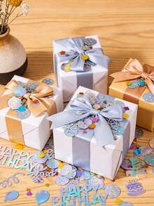 1包生日快乐彩纸屑，闪亮金属彩色亮片派对彩纸屑，可撒在蛋糕、气球、星星、丝带、字母形状的桌面上，用于DIY工艺品和节日餐桌装饰。 - 銀色 - 查看 6