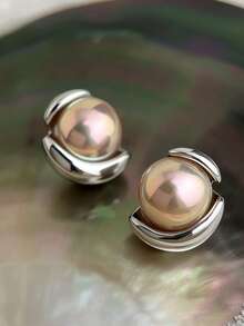 1 Pair Original French Geometric Colorful Pearl Earrings, 925 Silver Plated In White Gold, Luxury Retro Earrings Suitable For Women's Engagement, Daily Wear And Vacation - Iridescent Pearl Earrings - View 3