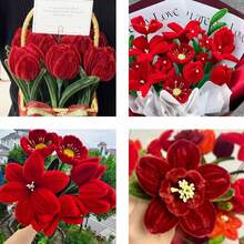 【限量212件手工套装】2色7毫米玫瑰花造型毛根套装 – 含花茎、花艺胶带、绿色毛根 – 适用于母亲节、圣帕特里克节、三叶草、花束制作、插花、DIY装饰，适合新手 – 高品质手工材料 - 212pcs craft - 查看 5