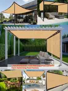 Beige PE Sun Shade Sail, UV Resistant Outdoor Sun Shade Cover Suitable For Patio, Gazebo, Garden, Backyard, Balcony, Deck, Swimming Pool And Courtyard, Durable Breathable Privacy Shade Curtain Suitable For Outdoor Furniture, Family Gathering, Camping And BBQ, Reinforced Edge Design Easy To Install, Suitable For Summer Vacation, Beach Party, Outdoor Activity And Garden Decoration, Essential For Summer And Autumn - Multicolor - View 8