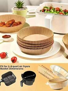 50/100片装不粘空气炸锅衬垫 - 圆形烘焙纸烤垫，更健康的烹饪方式，易于清洁 - 非常适合家庭和商业用途。 - 彩色 - 查看 8