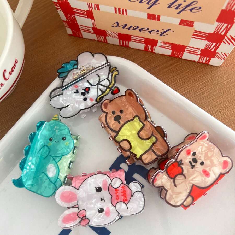 1pc New Cute Rabbit Claw Clip, Cartoon Animal Bear Hair Claw Clip, Ponytail Clip, Creative Hair Claw - Multicolor - View 1