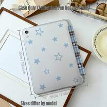 Tri-Fold High-Transparency Acrylic Tablet Case With Pen Slot. Features A Refreshing Checkered And Star Print Design. Tablet Case Features: Tri-Fold Stand Design, Smart Sleep/Wake, Transparent Soft Back Panel, Built-In Pen Slot, Precise Cutouts, Lightweight And Portable. Compatible With Mini 4/5/6/7, 5/6/8/9/10/11, Air 3/4/5/6/7, Pro 10.5/11/12.9/13 Inch. Compatible With All Galaxy Tab S6 Lite/S7/S8/S9/S10/FE/Plus/A8/A9Plus Models. - Cold Coffee Version - View 10