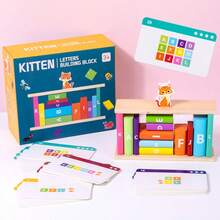 1 Set Wooden Cat Letter Matching Stacking Blocks, Thinking Development Toy, Funny Stackable Blocks For Concentration Training, 2-Player Competition - Multicolor - View 11