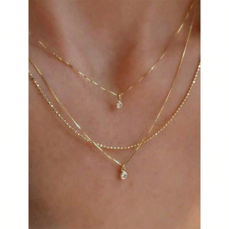1pc Delicate Pendant Stack Necklace For Women Ladies' Fashion Metal Necklace Suitable For Women's Daily Wear Dates And Parties. Random Style - Phong cách ngẫu nhiên vàng - Xem 1