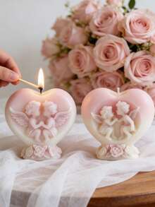 3D Angel Heart Silicone Candle Mold - Romantic DIY Craft Mold, Suitable For Soy Wax, Scented Candles, Soap And Plaster, Valentine's Day And Wedding Gift - Heart Angel Scented Candle Mold - View 2