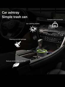 1个带照明的车载烟灰缸，自熄式便携式车载烟灰缸，适用于卡车、家庭、办公室，便携式车载垃圾桶，适配大多数杯架，家居/办公室/汽车配件，个性化吸烟配件，现代杯架，阻燃材料 - 彩色 - 查看 4